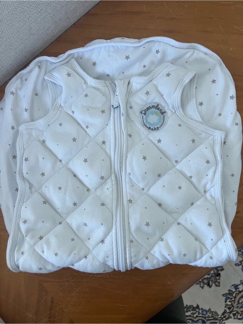 Quilted Baby Sleep Sack in White with Gray Stars - Dreamland
